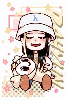 a girl with a hat holding a teddy bear