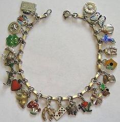 RARE VINTAGE ANTIQUE GERMAN SILVER ENAMEL LUCKY CHARM BRACELET 23 CHARMS 7.75"  | eBay