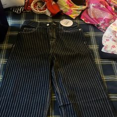 Size 2 Dark Denim Pinstripe Jeans Pinstripe Jeans, Outfits For Ocs, Cute Pants, Denim Color, Striped Jeans, Black Denim Jeans, Colored Denim, Cool Clothes, Dark Denim