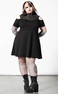 Astra Skater Dress | Shop Killstar in Australia - Tragic Beautiful Killstar Dress, Plus Size Goth, Cold Shoulder Sleeves, Babydoll Dresses, Gothic Clothing, Gothic Dress, Suspender Dress, Gothic Outfits, Alternative Outfits