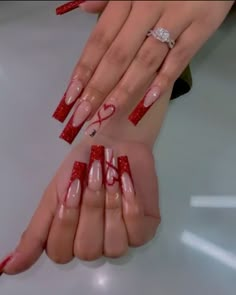 Red Acrylic Nails, Long Acrylic Nail Designs, February Nails, French Acrylic Nails, Long Acrylic Nails Coffin, Acrylic Nails Coffin Pink, Easy Nails, Long Square Acrylic Nails, Nail Swag