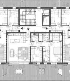 the floor plan for an office building with two floors and three rooms, all in black and white