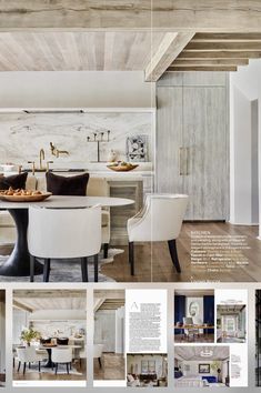 the interior of a kitchen and dining room is featured in an article from architectural digest