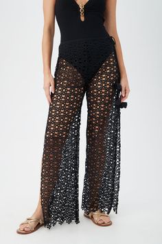 TRINA TURK - Sale Price $134.99 | Sheer crochet lace adds carefree vibes to these swim cover-up pants while lace-up sides and a high side slit add a sexy touch. Pair these open-lace swim cover-up pants with your favorite swimsuit for a chic brunch-to-beach look. #trinaturk #coverup #summerfashion #AD Outfit References, Lace Pants, Lace Side, Women's Cover Up, Summer Events, Swim Cover, Trina Turk, Sheer Lace, Sale Price