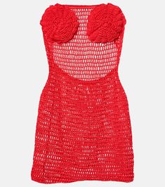 Camellia cotton crochet bustier dress in red - Anna Kosturova | Mytheresa Strapless Lace Mini Dress For Beach, Sleeveless Cotton Dress With Crochet Lace, Fitted Sleeveless Crochet Cotton Dress, Red Crochet Dress For Summer Beach, Summer Crochet Cotton Mini Dress, Crochet Cotton Mini Dress, Cotton Crochet Mini Dress For Vacation, Red Cotton Beach Dress, Fitted Cotton Crochet Dress