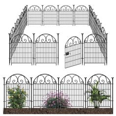 four different types of iron garden gates with flowers in the middle and one on the other side