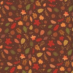 an image of autumn leaves and dots on brown background with red, green, yellow, orange