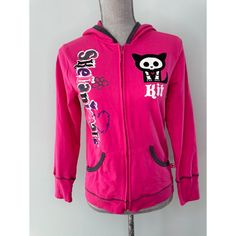 Rare Y2k Skelanimals Kit Cat Zip-Up Hoodie Pink & Grey Junior Size Xl Emo Goth Stay Cute, Edgy, And Nostalgic With This Skelanimals Kit Cat Hoodie From 2009! For Fans Of Y2k, Gothic Kawaii, And Emo Scene Fashion, This Vibrant Hot Pink Zip-Up Is A Must-Have. Featuring The Iconic Kit Cat Skelanimal Graphic On The Front With Bold Skelanimals Lettering, This Hoodie Is Both Cozy And Stylish For Everyday Wear Or Layering. Condition: Great Preowned Condition, Has A Pen Mark On Upper Left Sleeve And Som Harajuku Style Hooded Pink Top, Harajuku Style Pink Hooded Top, Y2k Pink Hoodie For Streetwear, Pink Y2k Hoodie For Streetwear, Pink Hooded Y2k Hoodie, Pink Y2k Hooded Hoodie, Pink Y2k Hoodie For Fall, Pink Y2k Style Hoodie For Fall, Pink Y2k Hoodie