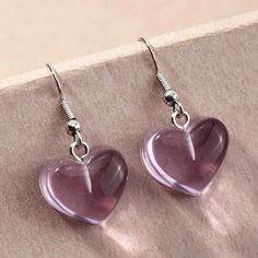 This Pair Of Kawaii Style Heart Earrings Is A Wonderful Addition To Your Wardrobe And Your Style! A Fun Wear! Craft Jewelry Ideas, Boho Drop Earrings, Earrings Shein, Clear Heart, Jewelry Heart, Tassel Drop Earrings, Purple Earrings, Kawaii Style, Beads Earrings