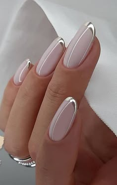 Silver Nail Designs, Elegant Nail Designs, Stylish Nails Designs, Silver Nail, Colorful Nails, Easy Nails, Bride Nails, Neutral Nails