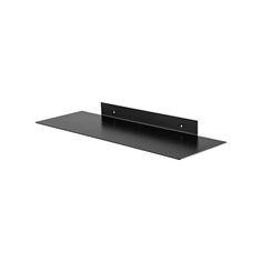 a black shelf with two metal brackets on it