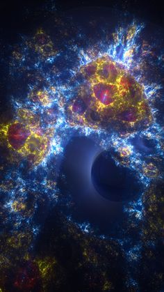 an artist's impression of two black holes in the center of a star cluster