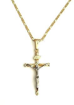 18 K GOLD FILLED CROSS NECKLACE . FOR GOOD LUCK AND PROTECTION. 22" LONG. SIZE : 40 mm X 18 mm CADENA DE CRUZ EN 18 K GOLD FILLED.  PARA BUENA SUERTE Y PROTECCION . 22" LARGO. TAMANO: 40 mm X 18 mm Figaro Necklace, For Good Luck, Pompano Beach, Evil Eye Pendant, Necklace Size, Chain Pendant, Long Chain, Fashion Jewelry Necklaces, Fashion Watches