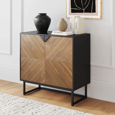 Enloe Wood Modern Sideboard Storage Cabinet 2-Door | Nathan James Herringbone Cabinet, Bar Cart Cabinet, Amazon Furniture Finds, Entryway Storage Cabinet, Modern Sideboard Buffet, Nathan James, Hallway Cabinet, Minimal Home Decor, Accent Storage Cabinet