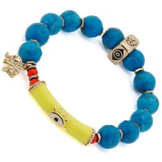 The Evil Eye & Elephant Turquoise Stone Beaded Bracelet is a one-of-a-kind piece of handmade jewelry that combines natural turquoise stones with powerful symbols of protection. The bracelet features a turquoise stone, an elephant, an evil eye, and a hamsa symbol. The turquoise stone is known for its healing properties and is believed to promote inner peace and calmness. The evil eye tube bead is a symbol of protection against the "evil eye" and negative energies. The 18k gold-plated elephant cha Spiritual Turquoise Evil Eye Bracelet With Round Beads, Bohemian Beaded Turquoise Evil Eye Bracelet, Turquoise Beaded Bracelets With 8mm Beads, Adjustable Turquoise Evil Eye Bracelet With Round Beads, Spiritual Turquoise Bracelets With Colorful Beads, Handmade Turquoise Evil Eye Bracelet With Round Beads, Blue Bohemian Evil Eye Bracelet Hand-strung, Bohemian Blue Evil Eye Bracelet Hand-strung, Bohemian Blue Evil Eye Bracelet