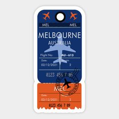 an airplane ticket with the name melbourne australia on it's front and back side