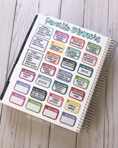 a planner with the words favorite things written on it