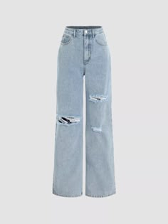 Denim Basic Ripped Jeans US$36.00 Celana Fashion, Denim Patterns, Clothing Details, Dr Closet, Distressed Denim Jeans, Straight Leg Denim, Loose Pants, Blue Outfit, Straight Leg Trousers