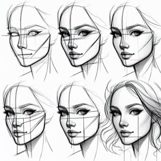 Drawing Face Guide, Female Faces Reference, Face Structure Drawing, Portrait Drawing Ideas, Woman Face Sketch, Anatomy Design, Character Guide, Sketch Character, Facial Structure