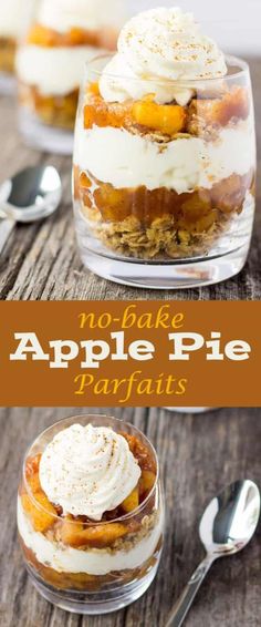 no bake apple pie parfaits with whipped cream on top