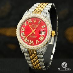 Montre Rolex | Montre Homme Rolex Datejust 36mm - Red Iced Out Or 2 Tons Rolex Datejust 36mm, Black Rolex, Rolex Bracelet, Gold Rolex, New Rolex, Amazing Watches, Rolex Men, Vintage Rolex, Womens Watches Luxury