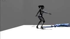 an animated image of a person laying on the ground next to a man in a body suit