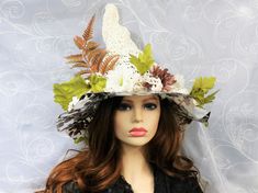 "You can certainly wear this white Raffia straw witch hat all year, but it is specifically designed with Spring and Summer in mind! I chose to make this from Raffia so it would be airy and lightweight, but still shapeable. Firm enough to stand on its own with that classic shape and a sheer floral fabric vinyl brim for shade. Airy enough to get through the heat and folds flat for travel. You can add ribbon ties through the holes in the hat or wear it as is. Some stretch so one size fits most. Hap Straw Witch Hat, White Witch Hat, Witchy Wednesday, Weather Witch, Garden Witch, Witch Party, Summer Forest, Forest Witch, White Witch