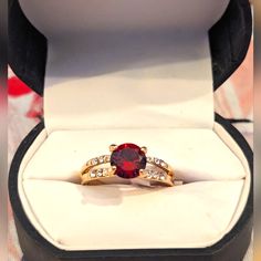 New In Box Gold Ring With Ruby & Diamonds Size 8. Luxury Ruby Jewelry Channel Set, Luxury Ruby Channel Set Jewelry, Luxury Channel Set Ruby Jewelry, Gift Ruby Ring With Channel Set Diamonds, Ruby Channel Set Jewelry Gift, Round Ruby Jewelry Channel Set, Ruby Channel Set Jewelry For Gift, Channel Set Ruby Jewelry For Gift, Channel Set Ruby Jewelry As A Gift