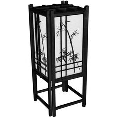 a black and white photo of a glass vase with bamboo designs on it's sides