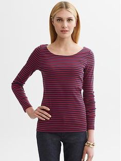 Striped Timeless Tee Elegant Fitted T-shirt With Scoop Neck, Fitted Scoop Neck T-shirt For Fall, Fitted Tan T-shirt For Spring, Elegant Cotton Scoop Neck Tops, Fitted Casual Long Sleeve Top With Scoop Neck, Fitted Casual Long Sleeve Scoop Neck Top, Fitted Scoop Neck Long Sleeve Top, Classic Fitted T-shirt For Fall, Casual Scoop Neck Tops For Fall