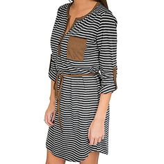 Women's Casual Comfortable Mini long Sleeve Baggy Striped Dress Material: Polyester/Spandex. Feature: Casual Comfortable Baggy, Mini, Striped, Long Sleeve Dress, Pocket, Belt, Shirt Dress Design: Dark Gray White strips Brown Pocket & Belt. Sizes Available: Small, Medium, Large, X-Large, XX-Large Machine Wash Upgrade your everyday style with this Women's Casual Comfortable Baggy Mini Striped Long Sleeve Shirt Dress. This effortlessly chic piece combines comfort and fashion, making it a versatile Striped Casual Dresses, Vestidos Casual, Clothing Reference, Neck Deep, Mini Robes, Striped Mini Dress, Mini Dress Casual, Short Mini Dress, Mini Shirt Dress