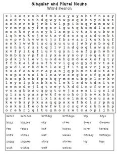 the singular and plural words word search is shown in this page, which contains several