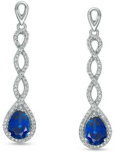 Zales Pear-Shaped Lab-Created Blue Sapphire and 1/3 CT. T.W. Diamond Cascading Drop Earrings in Sterling Silver Elegant Blue Drop Chandelier Earrings, Elegant Briolette Teardrop Earrings, Elegant Blue Drop Bridal Earrings, Elegant Blue Chandelier Earrings For Evening, Elegant Blue Sterling Silver Teardrop Earrings, Elegant Long Drop Blue Jewelry, Elegant Blue Teardrop Earrings For Anniversary, Elegant Blue Teardrop Earrings For Formal Occasions, Elegant Blue Long Drop Chandelier Earrings