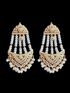 Jhoomar earrings 92.5 silver - gold plated made using fresh water pearls gwt-34.68 GMs Pearl Chandbali Earrings For Receptions, Temple Jewelry Chandbali Pearl Earrings, Pearl Chandbali Earrings With Latkans, Pearl Chandbali Temple Jewelry Earrings, White Kundan Pearl Earrings For Reception, Ceremonial Gold Earrings With Stone Work, Gold Earrings With Stone Work For Ceremonial Occasions, Temple Jewelry Chandelier Earrings With Pearl Drop, White Hand Set Chandelier Earrings For Celebrations