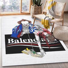 a rug with an image of a basketball player on it