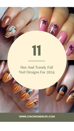 11 Hot And Trendy Fall Nail Designs For 2024 Fall Pumpkin Nails, Trendy Fall Nail Designs, Pumpkin Nail Designs, Autumn Spirit, Ten Nails, Chrome Nails Designs, Red Christmas Nails