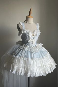 Blue [Sweetheart Splolita] Ruffle Bowknot Lace-Up Sweet Lolita Skirt – LolitaInside Cute Outfits Blue, Aesthetic Blue Outfits, Ruffle Skirt Outfit, Poofy Skirt, Clubbing Outfit, Dolly Dress, Puffy Skirt, Lolita Outfits, Clothing Design Sketches