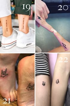 four different tattoos are shown on the legs and ankles, with numbers in each section