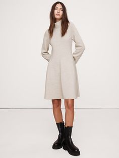 Merino Mini Sweater Dress | Banana Republic Oatmeal Dress, Work From Home Style, Wool Sweater Dress, Turtleneck Style, Mini Sweater, Suits And Jackets, Flare Mini Dress, Outfit Inspiration Fall, Banana Republic Sweater