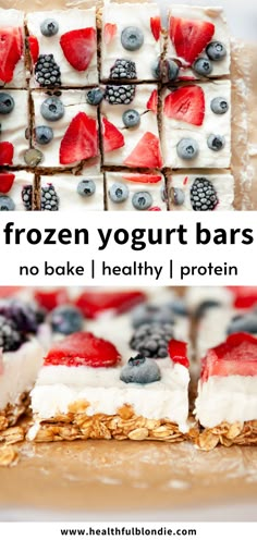 frozen yogurt bars with berries and blueberries on top