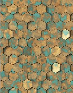 an abstract background with hexagonal tiles in gold and blue