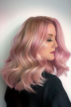 Stunning rose gold hair color enriched with gentle warm blonde undertones, providing a soft, radiant finish for a chic, contemporary look Warm Blonde