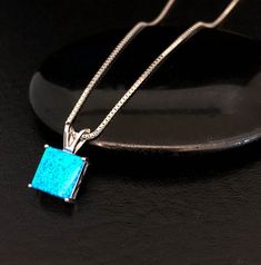 Fire Opal Necklace, Sterling Silver Opal Necklace, October Birthstone Jewelry, Wedding Bridal Neckla Blue Square Pendant Jewelry For Formal Occasions, Formal Blue Square Pendant Jewelry, Blue Square Pendant Necklace For Formal Occasions, Blue Gemstone Square Pendant Necklace, Blue Gemstone Necklace With Square Pendant, Blue Gemstone Square Pendant Jewelry, Blue Square Pendant Jewelry With Gemstone, Blue Square Pendant Gemstone Jewelry, October Birthstone Jewelry