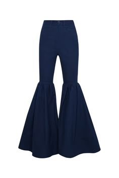 The stylish boot-cut silhouette and floor length design create a flattering and sophisticated look. Crafted with quality denim, these pants provide both comfort and style for an elevated wardrobe choice. High Rise Blue Flares With Five Pockets, Spring Denim Blue Flared Bottoms, High Rise Indigo Flare Jeans, Spring Flared Hem Denim Blue Bottoms, Chic Denim Blue Flares, Chic Denim Flares For Spring, High-waist Denim Blue Flares With Five Pockets, Chic Full Length Denim Flare Jeans, Blue Wide Leg Flares With Five Pockets