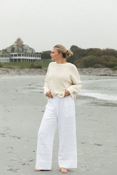 Cozy up in the Beachcomber Oversized Knit Striped Sweater. This cream sweater, accented with soft taupe stripes, offers a relaxed, oversized silhouette that’s perfect for breezy days by the coast or laid-back evenings. With its effortless style and timeless appeal, it’s a go-to piece for bringing coastal warmth and understated elegance to any outfit. Winter Beach Family Photos Outfits, Cold Boat Day Outfit, Winter Beach Outfit Cold, Boat Day Outfit, Winter Beach Outfit, Knit Striped Sweater, Mini Jumpsuit, Winter Beach, Oversize Knit