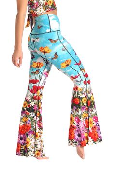 Flower Bomb Eco-Friendly Bell Bottom Flare Leggings | Yoga Democracy Yoga Democracy, Printed Bell Bottoms, Stay Groovy, Sweaty Workouts, Flare Legging, Flower Bomb, Yoga Activewear, Lazy Sunday, Women's Activewear