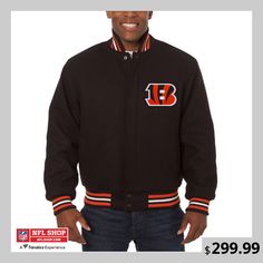 Get the finishing piece for your new favorite outfit when you grab this Cincinnati Bengals Embroidered Wool Jacket from JH Design.