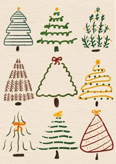 an image of christmas trees drawn on paper