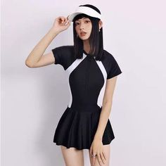 Question? Leave On The Comment Below! Trendy Black Mini Dress For Beach, Trendy Black Beach Mini Dress, Chic Fitted Swim Dress For Summer, Chic Black Fitted Swim Dress, Elegant Fitted Black Swim Dress, Chic Black Swim Dress, Fitted Black Swim Dress For Party, Casual Black Swim Dress, Elegant Stretch Black Swim Dress