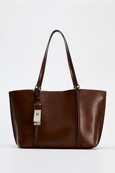 TOTE BAG - Brown | ZARA United States School Tote Bags, Zara Tote Bags, College Tote Bag, Uni Bag, Zara Bag, Brown Leather Tote Bag, Dream Bags, Trench Coat Dress, Fall Bags